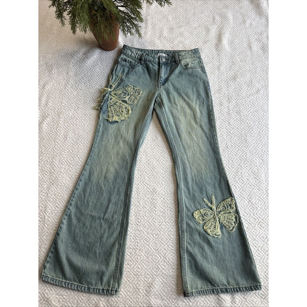 BDG Low Rise Flare Butterfly Appliqué Denim Jeans Women’s Size 26